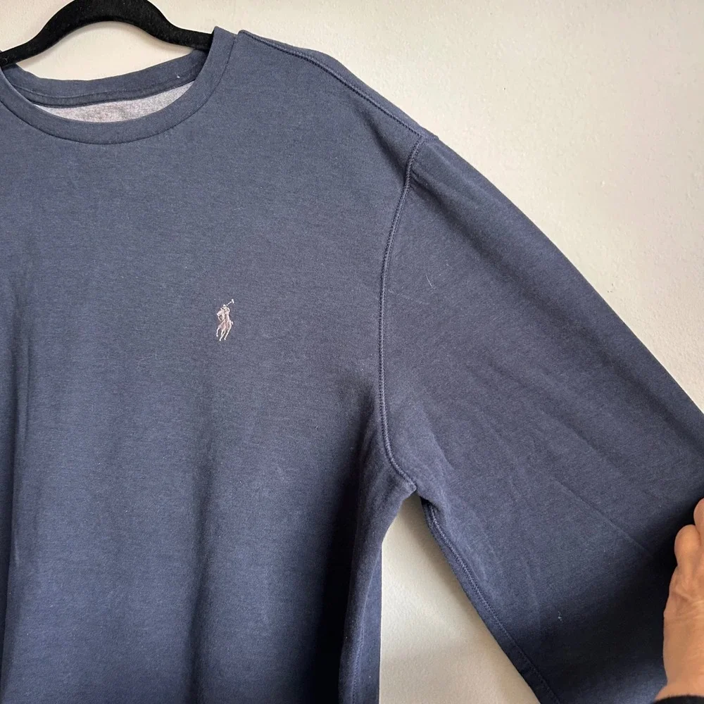 Polo Ralph Lauren Mens Navy Blue Crewneck Sweatshirt Pony Logo Size L - Picture 5 of 9